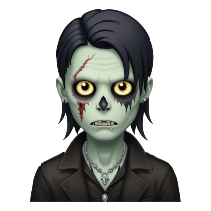 zombie boy with black symmetrical wolfcut medium long hair and piercings sticker