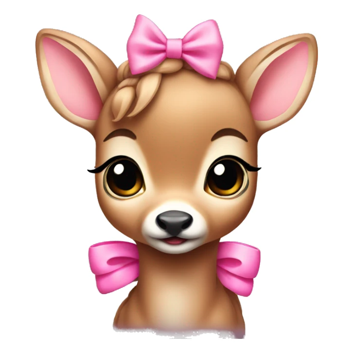 a baby fawn with a pink bow sticker