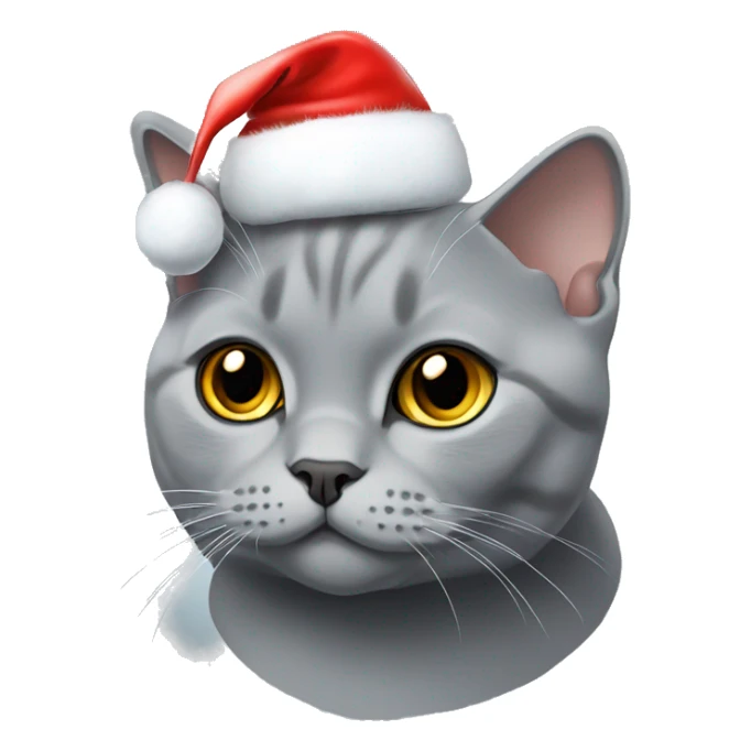 cat grey british shorthair with christmas hat sticker