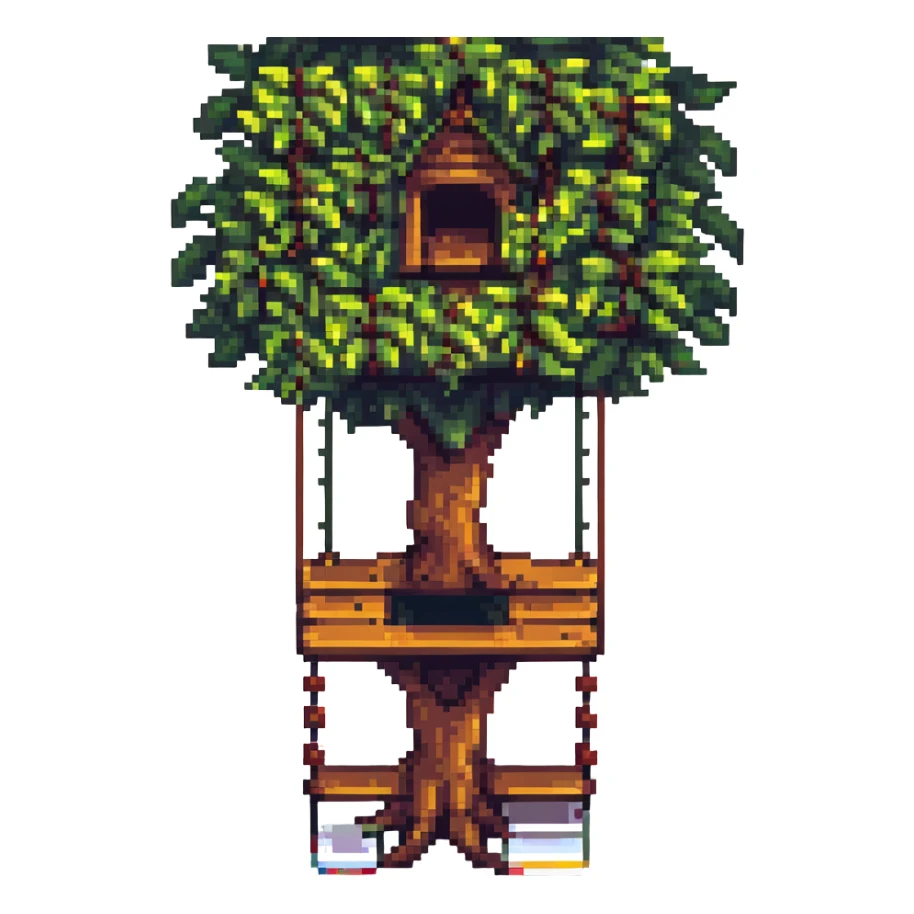 treehouse with a swing pixel art style sticker