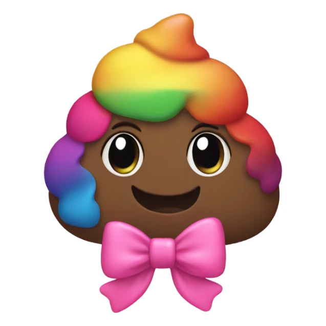 Rainbow poop emoji with two pink bows sticker