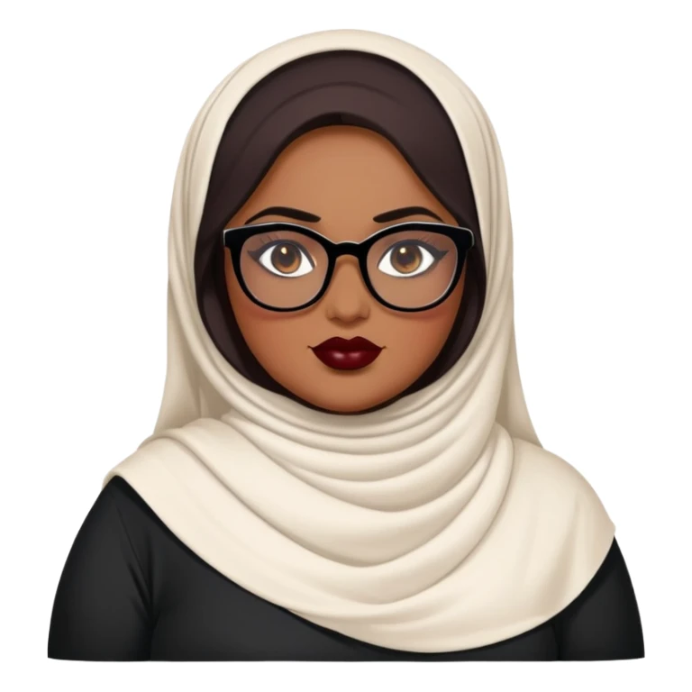 big plus size, desi clothes, desi hijab, baddie,pretty, makeup, dark red lipgloss, black eyeliner, long hair, black shirt, black glasses sticker