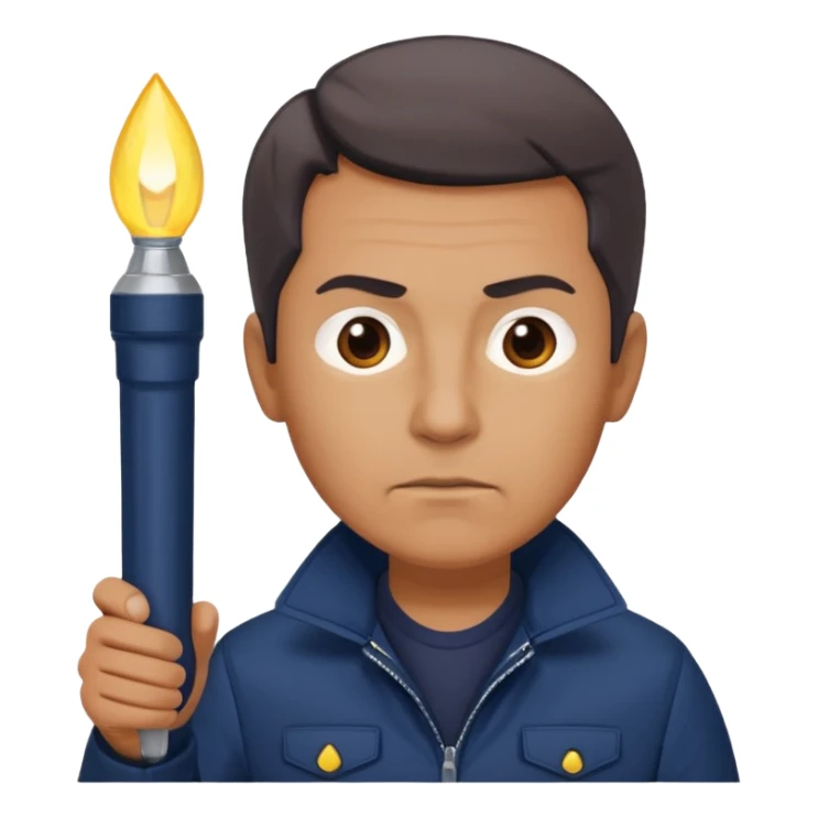 Security, Middle-aged, wearing navy blue jacket, serious facial expression, holding flashlight, full body sticker