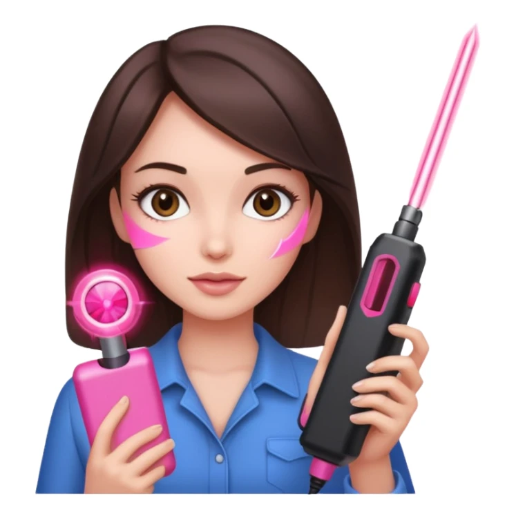 Brunette Female holding a pink laser device  sticker