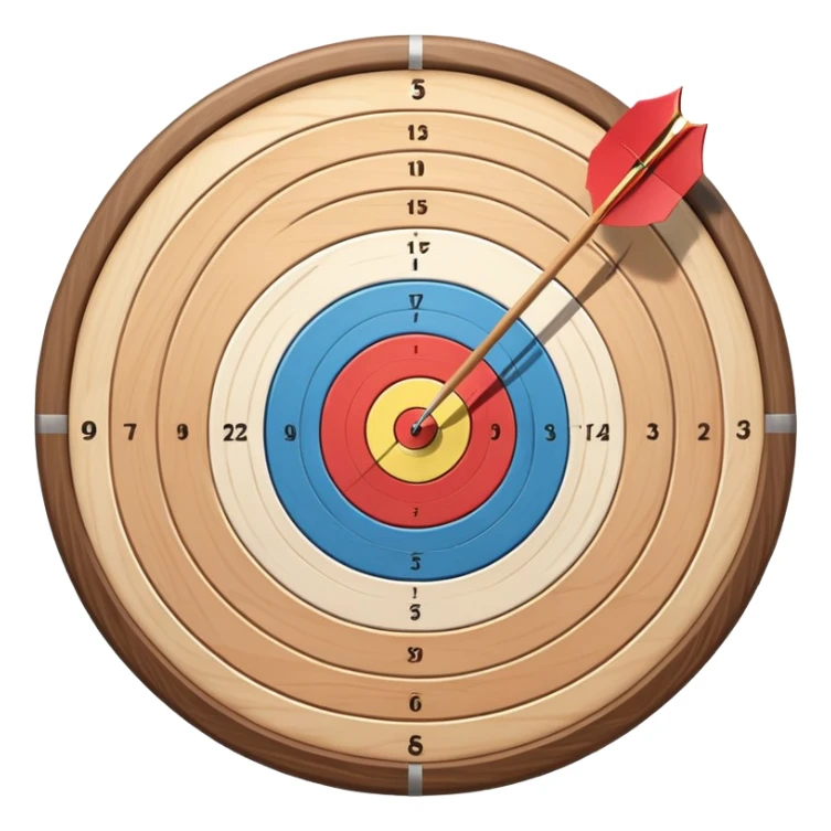A bow and arrow aimed at a target, with the arrow perfectly positioned for release. The background features a target with concentric rings, emphasizing precision, skill, and focus in archery. The scene radiates concentration and the grace of the sport. sticker