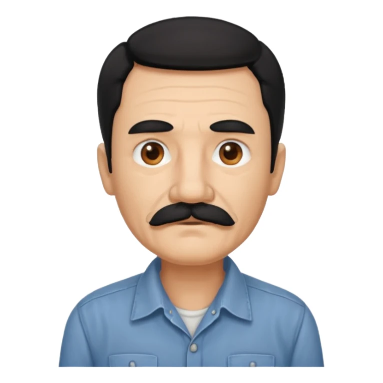 Old man with black hair and eyes mustache and working shirt sticker