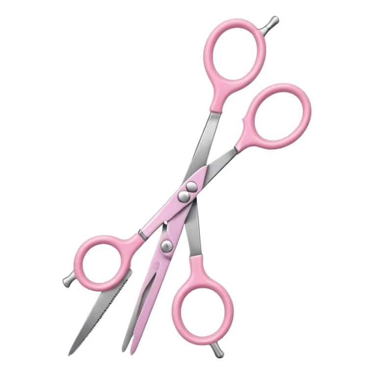 open hairdressing scissors with pastel pink handles, iOS Apple emoji style sticker
