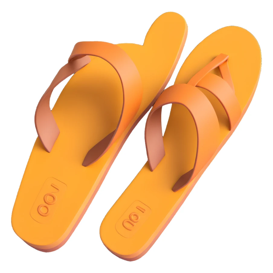 Flat sandal sole with minimal detail, 3D iPhone emoji style, matching the angle of the reference image, viewed from the bottom. sticker