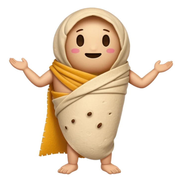 A burrito with arms and legs and no face sticker