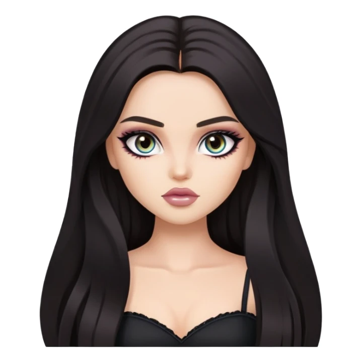 dark long hair, pretty eyes, pretty makeup, pretty bratz baddie sticker