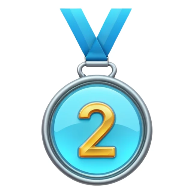 medal number 2 , minimalistic silver transparent glass 3d neon glowing sticker
