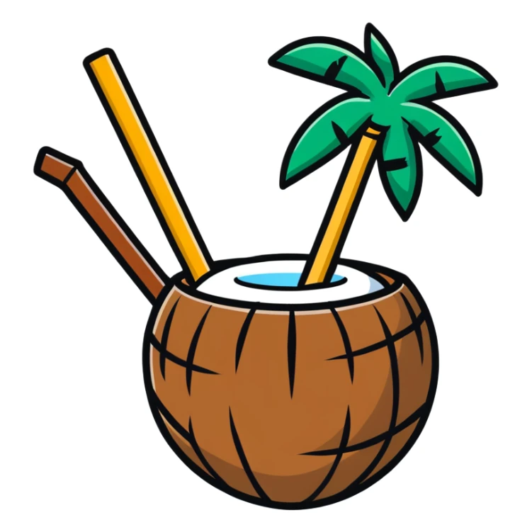 coconut with straw and palm leaves sticker