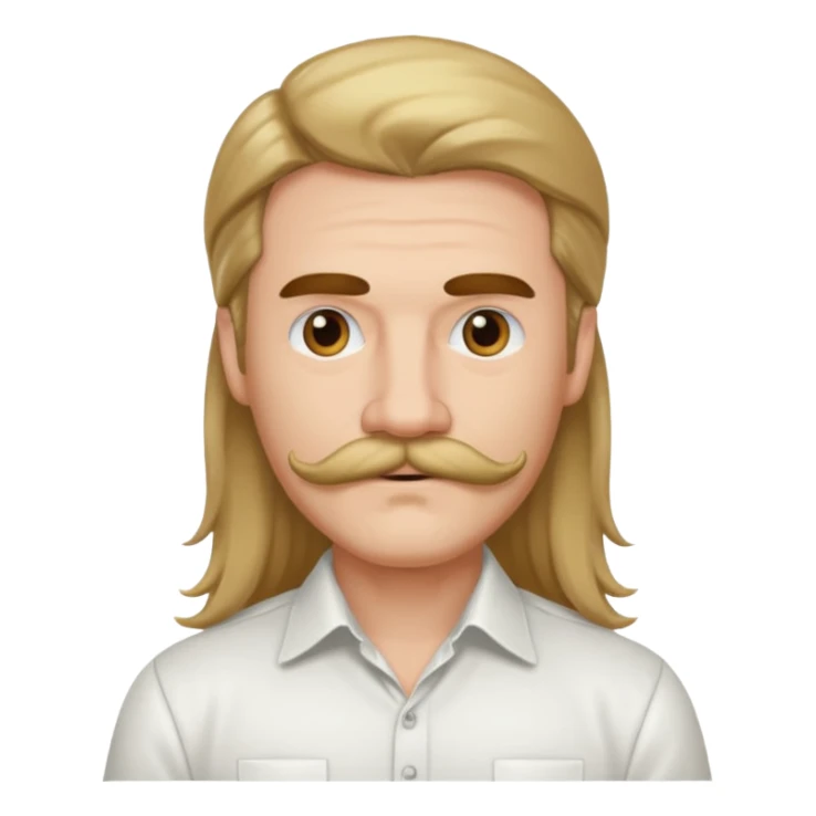 mustached man with long hair and white shirt sticker