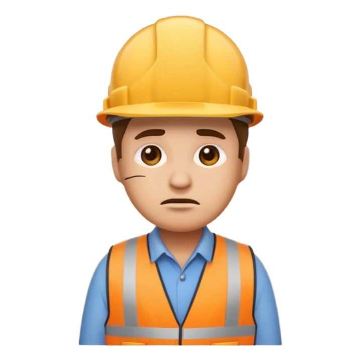Unhappy emoji wearing construction hat, paving a road sticker