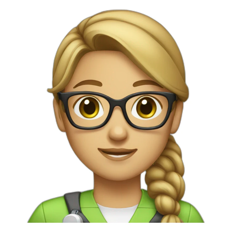 chemist female brown ponytail light skin green eyes with glasses sticker