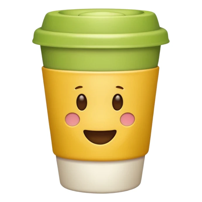 Make a closed coffee to-go cup, more emoji-like, smaller, no emoji or logo in the middle. Use the same colors as the reference image. The style should resemble an emoji style. No background no face  sticker
