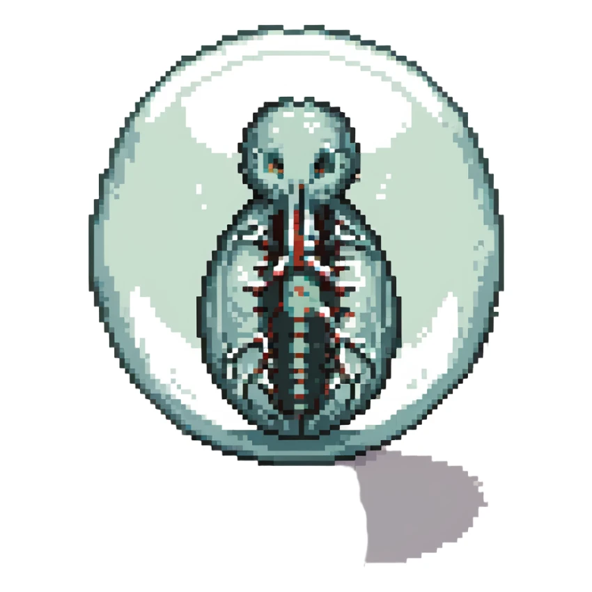 MRI embryo digital fetal small shape in otherworldly bubble, eerie, horror, pupa, crystalis, in-utero sticker