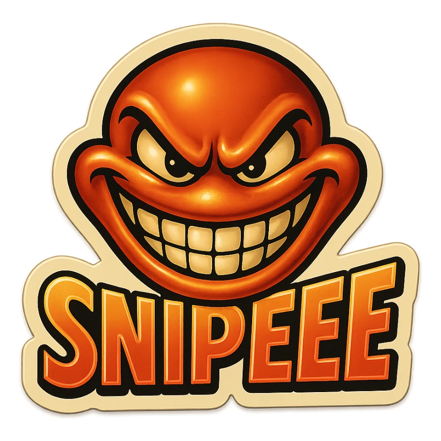 grin EVIL LOOk , Make it say "SNIPEEE" sticker