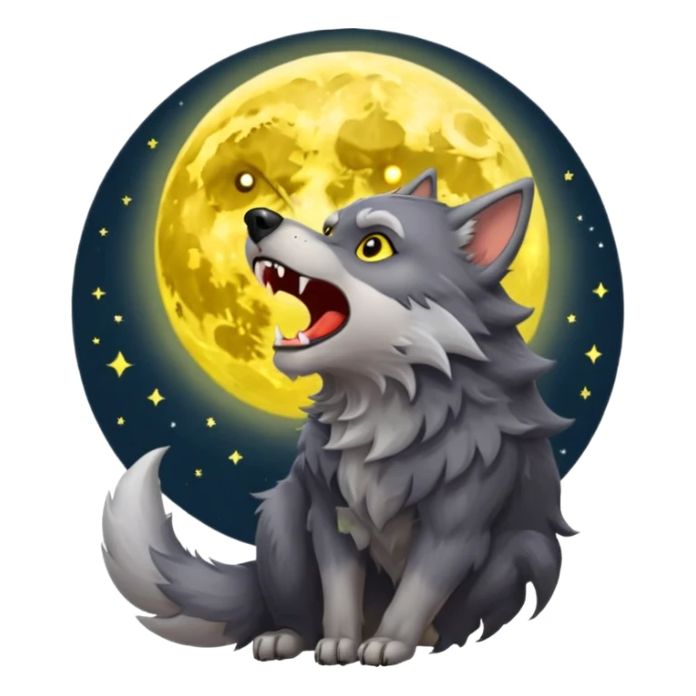 Werewolf howling at moon  cartoon -style/cute and transparent for a sticker  sticker
