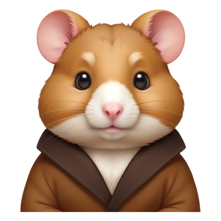 Cinematic Noble Brown Hamster Portrait Emoji, Poised and regal, with a tiny, compact build and a smooth, well-kept rich brown coat, deep-set soulful dark eyes, Simplified yet sharp and sophisticated features, highly detailed, glowing with a soft, dignified glow, high shine, intelligent and energetic, stylized with an air of miniature majesty, focused and attentive, soft glowing outline, capturing the essence of a watchful and confident rodent, so majestic it feels as though it could scurry out of the screen with effortless authority! sticker