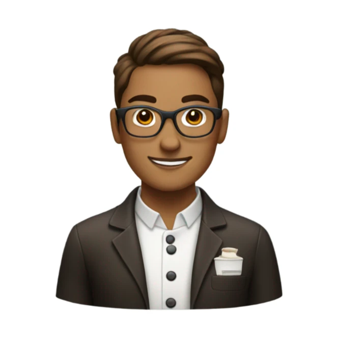 Barista with brown bun and glasses sticker
