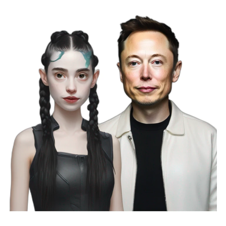 Grimes with milk spray on face, elon musk smirking, duo sticker