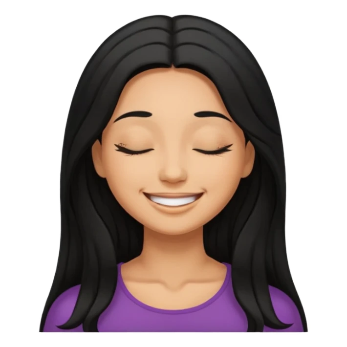 a happy woman smile, close eyes with long black hair sticker