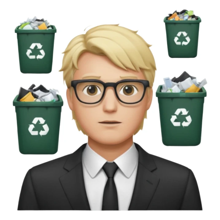 Blonde man with square glasses and suit, trash on hair sticker