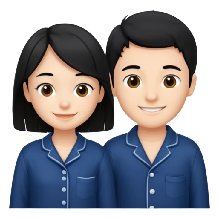 black haired boy and a girl in navy blue pajamas sticker