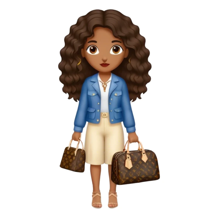  Brown girl with dark brown medium beach wavy hair carrying one Louis Vuitton purse on her arm while standing  sticker