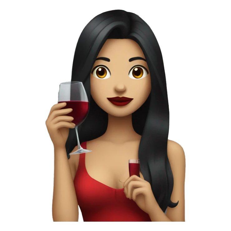 Girl with Black long hair and red lipstick drinking wine sticker
