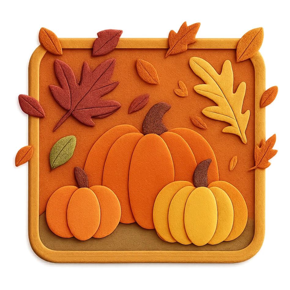 Add falling leaves to the paper craft style fall scene in the square, keeping the layered look sticker