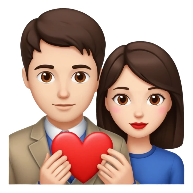 Brunette woman and brunette man with hearts sticker