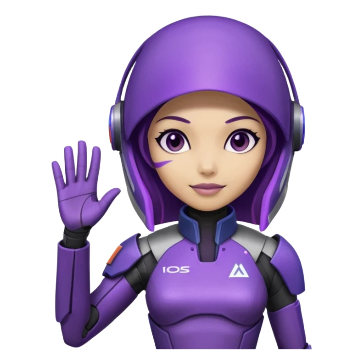 cute Tali'zorah from Mass Effect, full suit, purple visor, waving sticker
