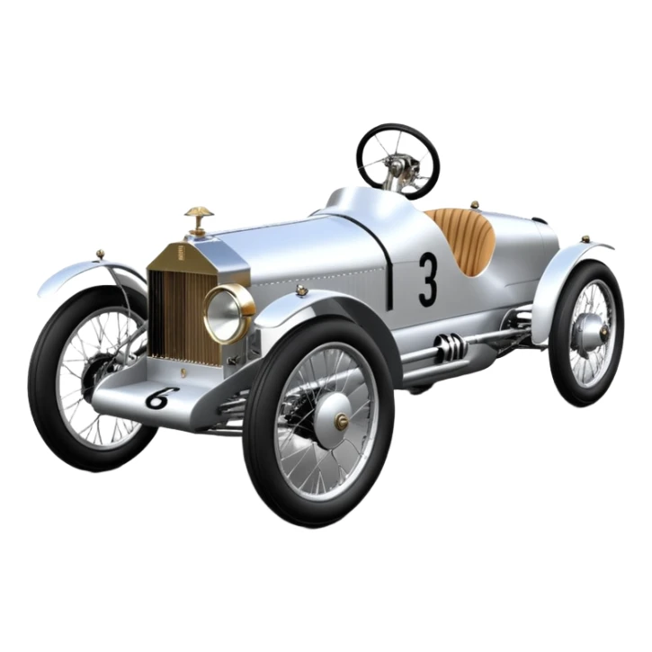  1956 luxury 3Cpo racing Rolls Royce lowered powerful 4 cylinder engined silver ghost racing cyclekart with advanced rugged independent suspension, power steering and disc brakes  sticker