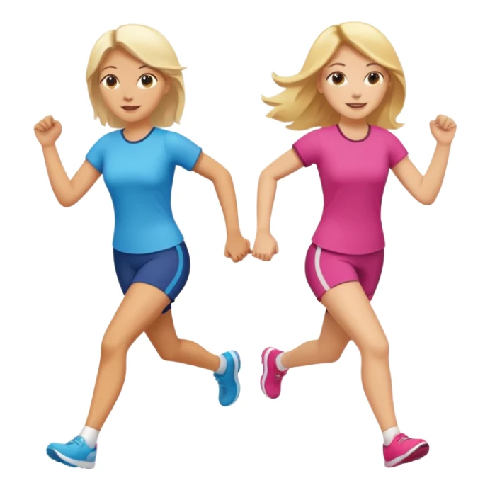 2 white women running holding hands one blonde one brunette sticker