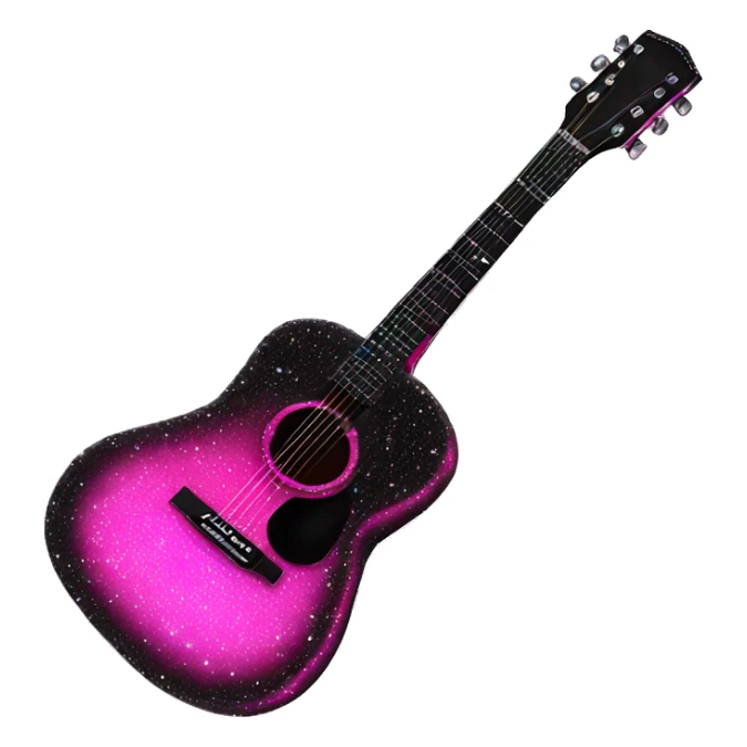 Realistic neon pink to black acoustic guitar with sparkly shiny glitter and diamonds on it. sticker