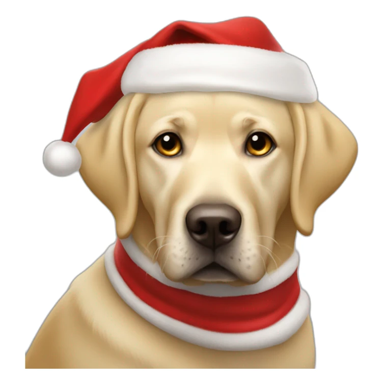 male blonde labrador dressed as Santa with fake beard sticker