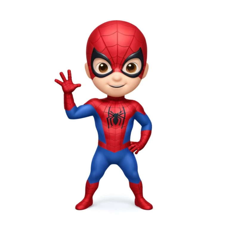 A 3d small funny baby spiderman superhero in stand pose sticker