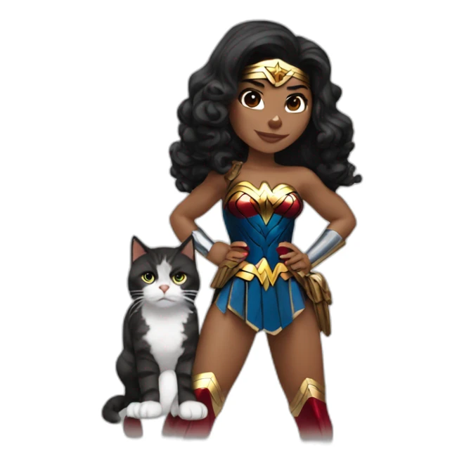Wonder Woman with cat sticker
