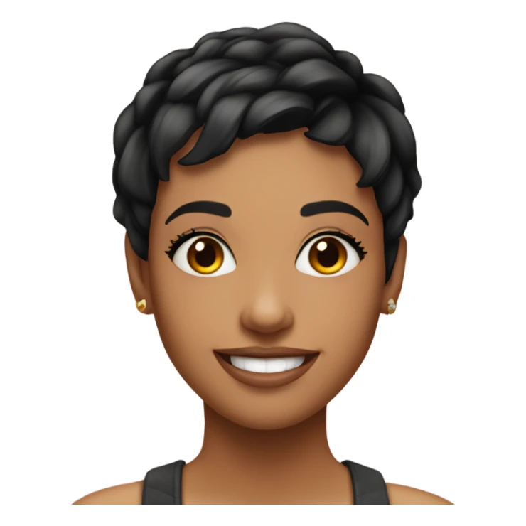 young pretty woman short pixie cut smiling, black hair sticker