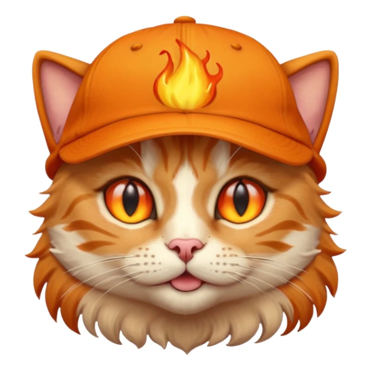 Cat with the flames in his eyes with a orange baseball hat in sticker