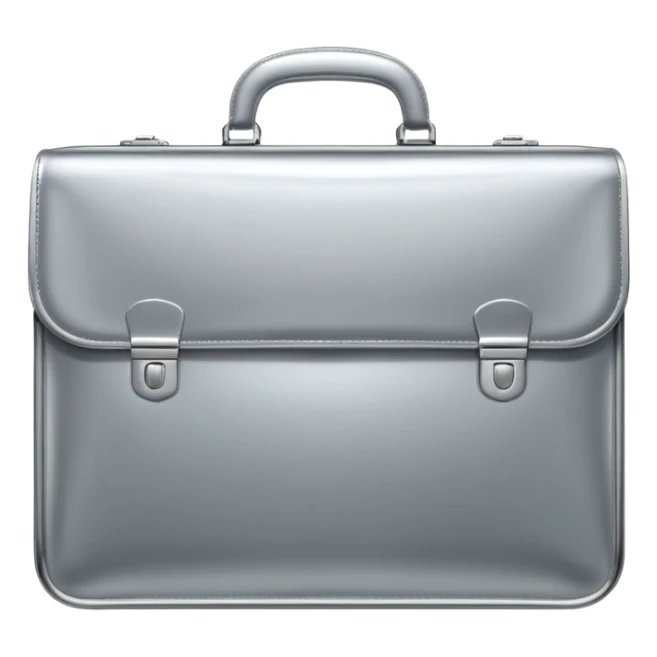 A luxury briefcase emoji made of polished silver chrome, smooth rectangular shape, metallic reflections, minimal high-end design, swag business aesthetic, iOS emoji style, centered, clean white background
 sticker