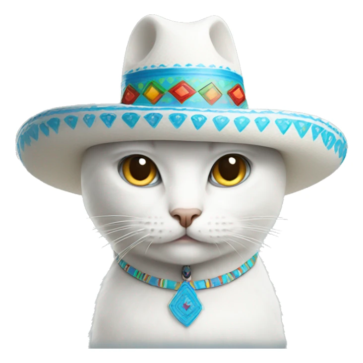 White cat with blue tears wearing a Mexican sombrero sticker