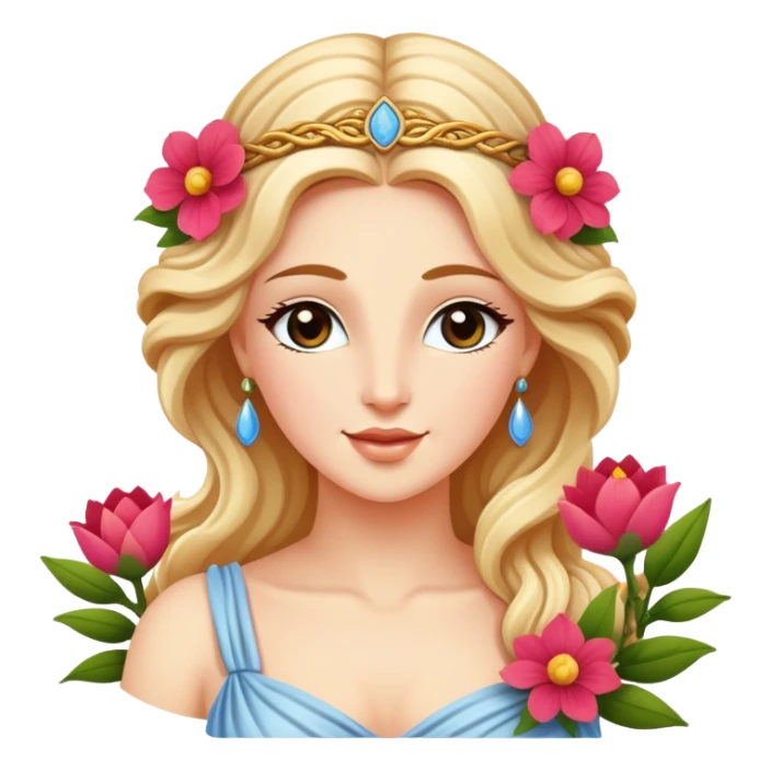 Greek goddess Aphrodite with flowers and a wink sticker