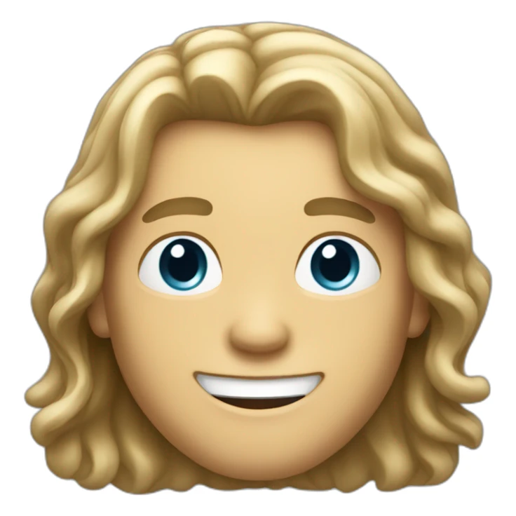White guy with long hair and a large smile sticker