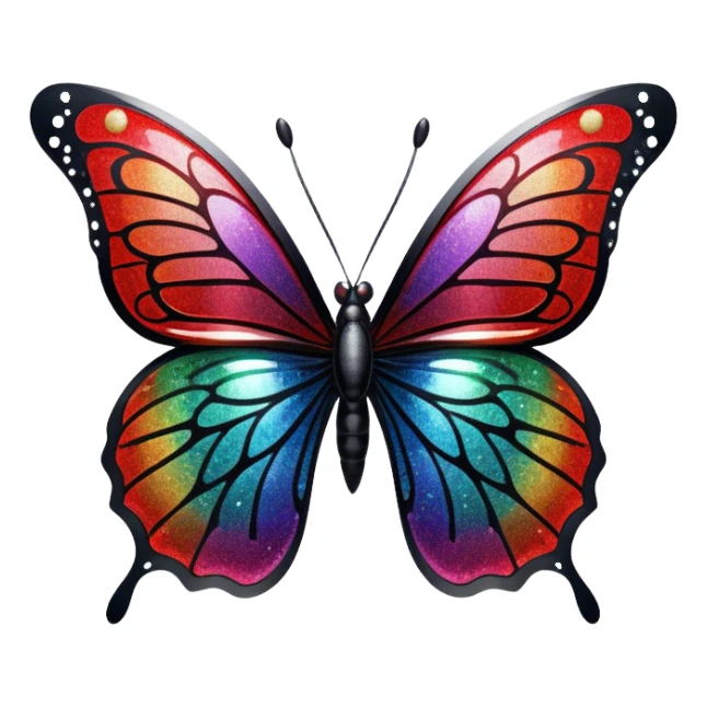 sparkly edgy black and red glittery iridescent rainbow transparent butterfly with detailed intricate patterns sticker