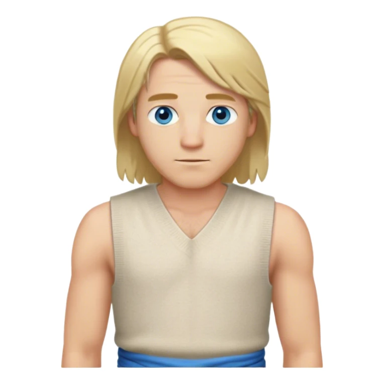 medieval summer outfit worn by a DnD themed fantasy male character. basic sleeveless tunic made of lightweight wool, slightly open at the sides for breathability. clothes only above the waist. The clothes full waist. The character's haven't arms. character is white-skinned, blonde hair, blue eyes, shoulder-length straight hair. sticker