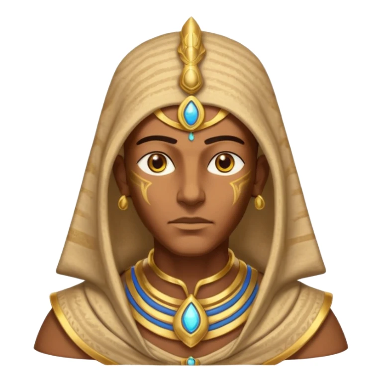 ancient pharaoh sand mage portrait, head and shoulders only, Egyptian-inspired hood collar, gold ornaments, mystical sand swirl, glowing eyes, 3D cartoon, mobile game icon style, clean background, no text, no watermark
 sticker