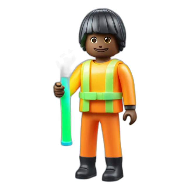 Playmobil wearing neon light clothes, HOLDING A NEON TUBE LIGHT  sticker